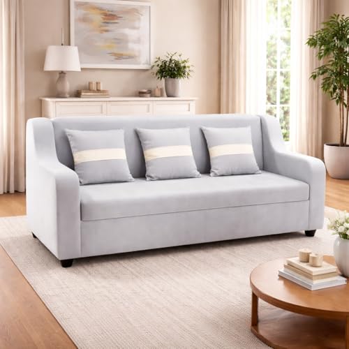 Image of KENDALWOOD Furniture 3 Seater Fabric Curve Handle Sofa for Living Room Furniture | 3 Seater Sofa | Sofa for Home & Office | Fabric Color:- Gray