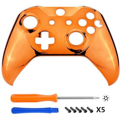 Image of eXtremeRate Chrome Orange Edition Front Housing Shell for Xbox One Wireless Controller Model 1708, Replacement Custom Faceplate Cover for Xbox One S & X Controller