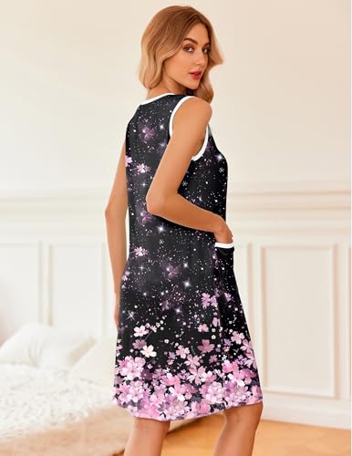 Image of Ekouaer Nightgowns for Women Button Down Sleep Shirts Tank Sleeveless Nightshirt Soft Sleepwear with Pockets