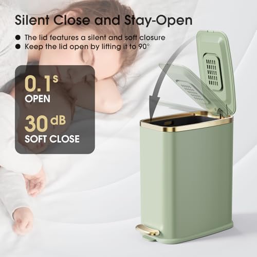 Image of CEROELDA Small Bathroom Trash Can with Lid-5L /1.3 Gal-Soft Close Lid-Green