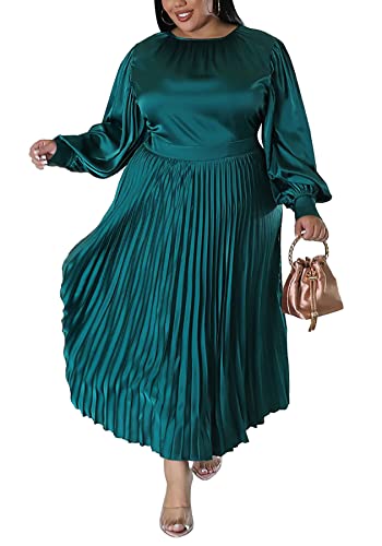 Women's Plus Size Maxi Dresses 2023 Fall Lantern Long Sleeve Flowy Swing Pleated Maxi Dresses4