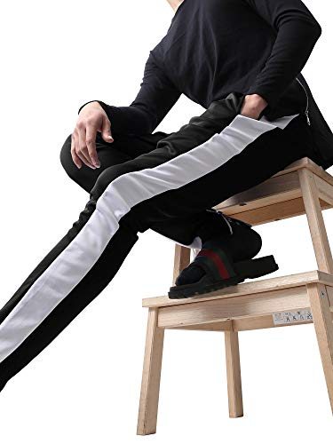 Mens Stripe Track Pants Skinny Fit Stretch Trouser Elastic Jogger Gym Workout4