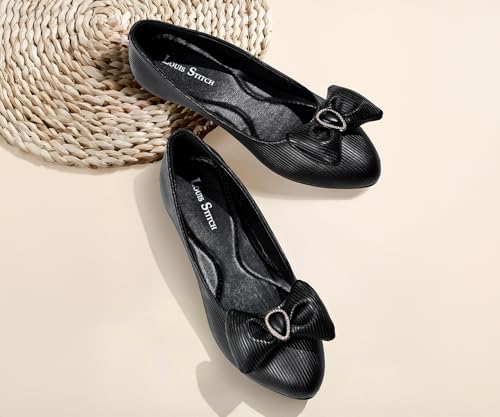 Image of LOUIS STITCH Women's Stylish Bow Ballerina Flats | Premium Closed-Toe Flat Sandals| Comfort Ballerina for Office & Everyday Style| LS-LDCF-010