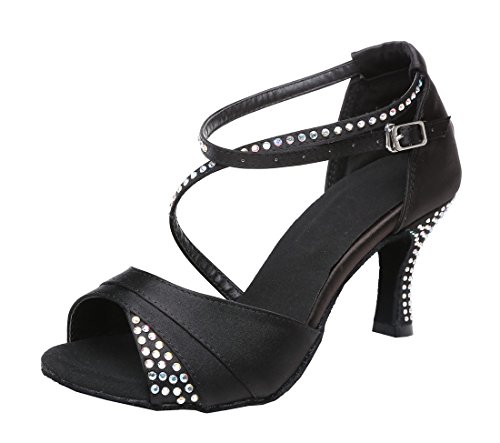 Sandales de danse salsa pour femme avec strass et talon évasé