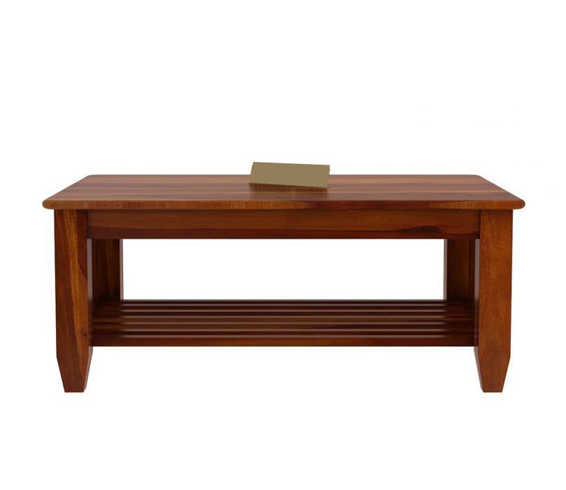 Image of Sheesham Wood Rectangular Centre Table for Living Room Wooden | Center Table Wooden | Coffee Table with Self Storage for Drawing Room, Office & Home | Honey Finish