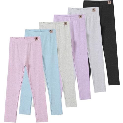 6 Pack Girls Leggings Yoga Pants for Kids Full Length Stretchy Pants Toddler Girl Solid Basic Leggings