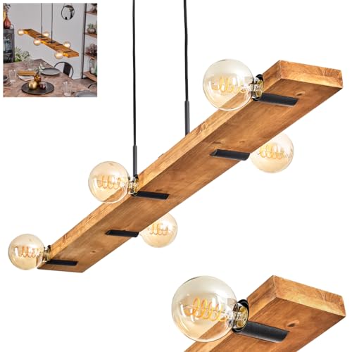 HOFSTEIN Lampadario a sospensione Schanis moderno in legno/metallo naturale/nero, lampada a sospensione dal design moderno, altezza max. 150 cm, 5 x E27, per sala da pranzo, soggiorno, cucina