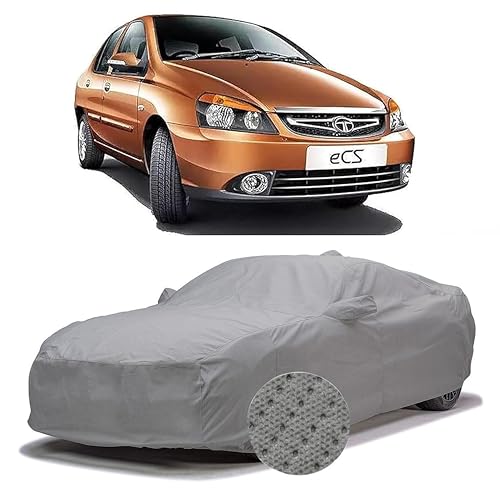Image of Sulfar 100% Waterproof Car Body Cover Compatible with Mirror for Tata Indigo ECS (Triple Stitched, Full Bottom Elastic, Grey-TB)