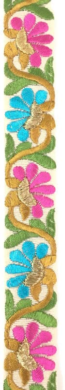 DaSync Sync Lace Border Materials Embroidered Embroidery Golden Sari Saree Blouse Dress Gown Decoration 9 Metre (Pink Blue)