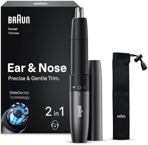 Braun Ohren Und Nasenhaartrimmer, Trimmer mit Doppelklingen, EN21, Grau | Nasentrimmer mit SkinGentle Technologie, Nasenhaarentferner mit Abwaschbare Klingen, Kompakt Und Ideal Nas