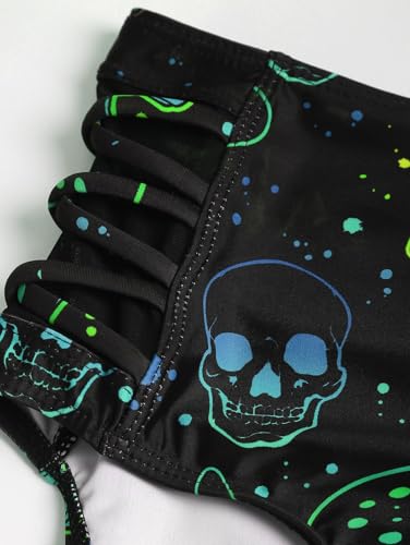 DRESSFO Gothic Galaxy Skull Print Bikini Set Retro Vintage Tummy Control Two Piece Tankini4