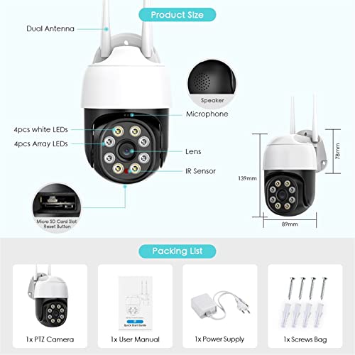 Caméra de surveillance extérieure PTZ 2MP avec détection humaine IA