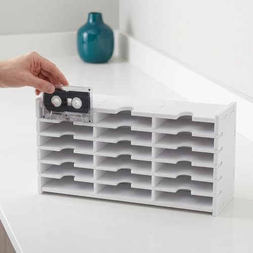 SAFIGLE White PVC Cassette Tape Storage Box with 18 Individual Compartments, Sturdy Desktop File Sorter for Playing Cards and Cassette Tapes, Minimalist Design Reducing Risk of Damage - Image 7
