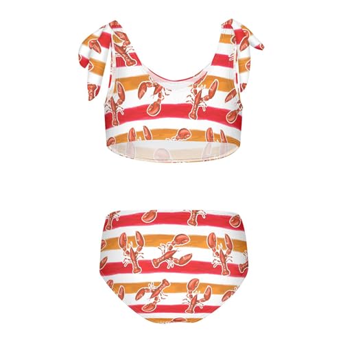 Toddler Girls Bikini Set Lobster Stripe Swimsuits Kid Bowknot Swimwear 2 Piece Bathing Suit 3-12T2
