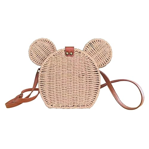 EXIGENT Kawaii Rattan Straw Shoulder Crossbody Bag Purse Cute Women's Handbag