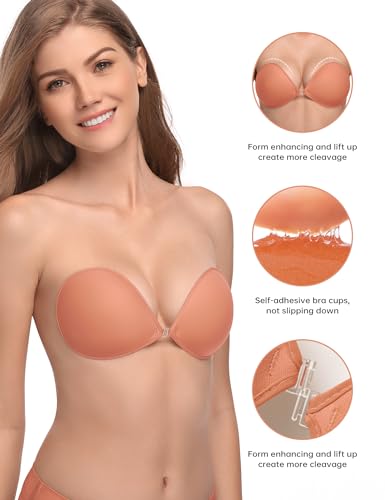 Image of Wingslove Adhesive Bra Reusable Strapless Self Silicone Push-up Invisible Sticky Bras for Backless Dress