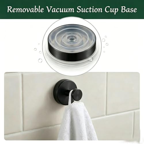 Image of Suction Cup Hooks for Shower, No Drill Removable Bathroom Hooks for Loofahs | Shower Hooks for Inside Shower, Heavy Duty Shower Suction Hooks for Bathroom Window, Door, and Wall, 2 Pack, Black