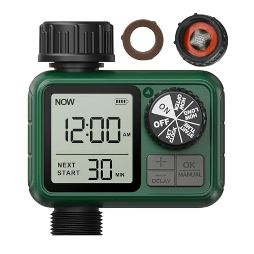 XinFuture Water Timer for Outdoor Garden Hose, Sprinkler Timer for Garden Faucet with Auto/Manual/Rain Delay Mode, Sprinkler Irrigation Controller for Yard Lawn (1 Zone Plastic Inlet)