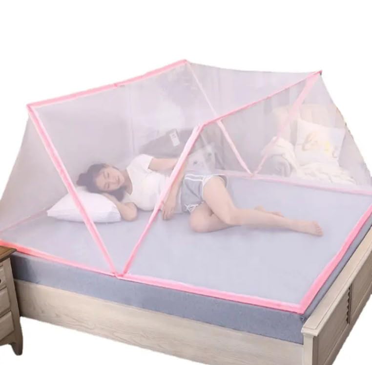 Classic Mosquito Net for Single Bed | 5G Foldable Machardani | Polyester Strong 30GSM mesh | Fiberglass Rod - Pink - 200cm(6FT 6IN) x100cm(3FT 3IN) x80cm(2FT 7IN) (B0DHCCN396) Amazon Price History, Amazon Price Tracker