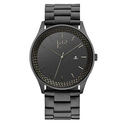 Kohlenstoff 12 - Carbon Herrenuhr - Analog Quarzwerk mit Steel Armband