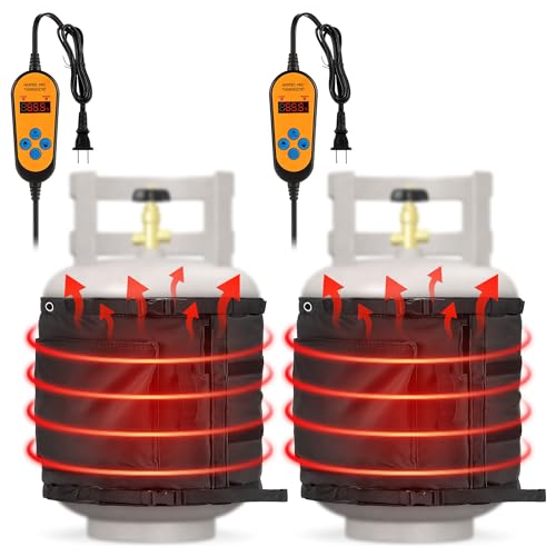 2 Pack Propane Tank Heater Blanket Gas LP Cylinder Tank Heater with Thermostat Controller Adjustment 41-122 °F and Timer Function, Propane Buckets Warmer Blanket Fit for 5-40LB Tanks (Black)