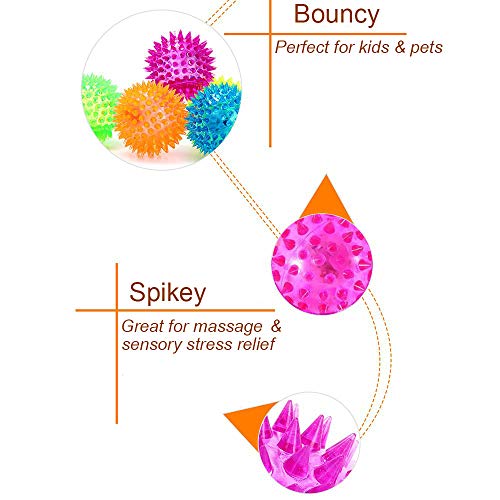 6 Spiky 6.5cm LED Flashing Bouncy Disco Balls with Light, Squishy Stress Relief Fidget Squeezy Spikey Ball Toy for OCD ADHD ADD & Autism High Anxiety Levels, Pet Toy or Baby Sensory Class (6_Pack) - Image 3