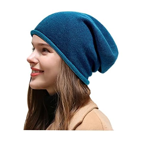Slouchy Cashmere Beanies Hat for Women Men Alpaca Wool Blend Knitted Elastin Unisex Hat for Winter Warm Baggy Slouch Toque, Blue, M/L Cover