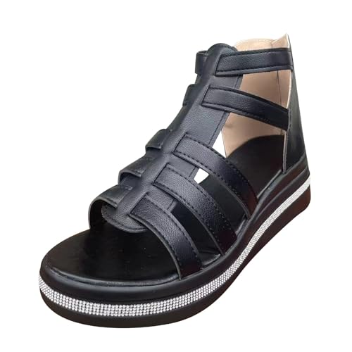 Image of Ladies Casual Sandals Platform Women Many Band Open Toe Ankle Strap Fashion Slide Sandal (Black, 6.5) for Summer Holiday & Travel