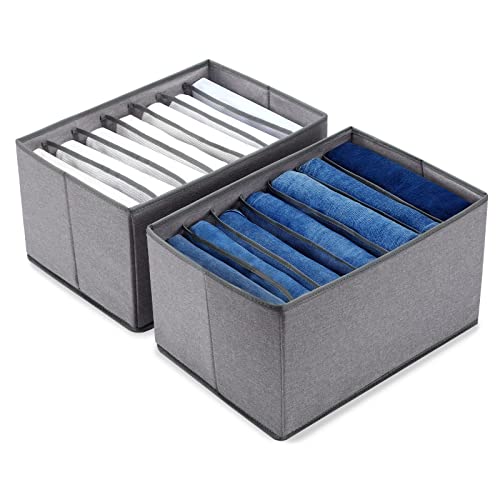 Joqixon Wardrobe Clothes Organizer, Large Jean Organizer for Closet Clothes Drawer Organizer, Foldable Drawer Organizer for Clothing, Clothing Organizer for T-shirt, Pants, Underwear, Bra, Leggings, Sweaters, 7 Grid 2 Pack