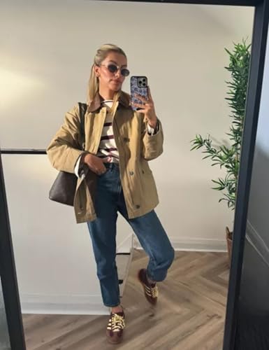 Womens Barn Jacket Classic Canvas Utility Jackets Corduroy Collar Vintage Button Down Coat with Pockets2