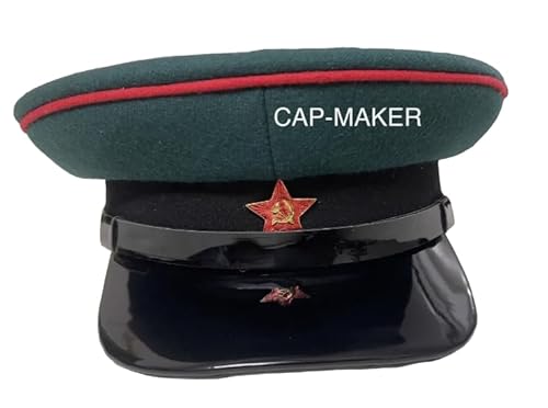 WW2 Russian Army Armored Troops Officer Visor Cap Hat with Red Star Badge, Green with Red Piping, Reproduction