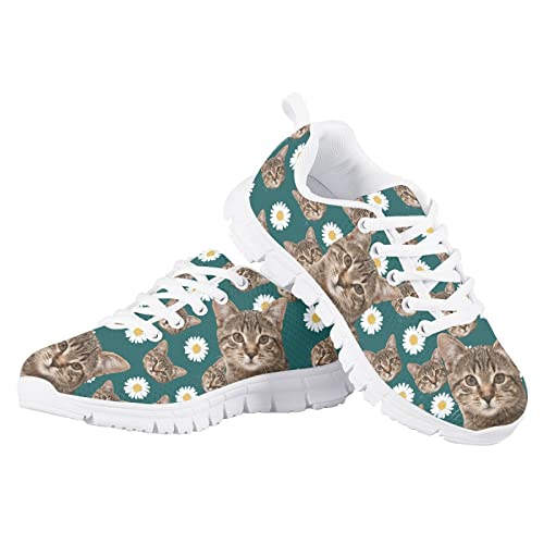 Floral Cat Print Cute Running Shoes for Little Girls Size 2 Kids Gym Dance School Lightweight Mesh Casual Daily Athletic Sneakers Girls Outdoor Indoor Fall Spring Green Walking Tennis Shoes4