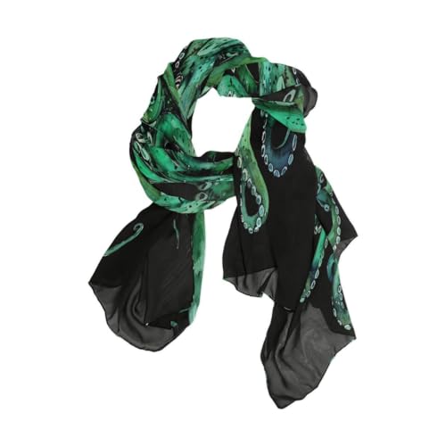 ALAZA Watercolor Green Kraken Black Chiffon Silk Long Scarf Shawl Wrap