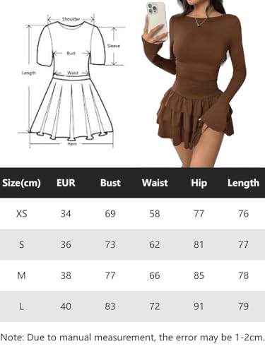 Sukiglam Damen Kleider Sexy Minikleid Langarm Rüschenkleid mit Bootsausschnitt Bodycon Kleid Kurz Figurbetont Partykleid Cocktailkleid Abendkleider Freizeitkleid Elegant A-Linie Kleider Herbst/Winter