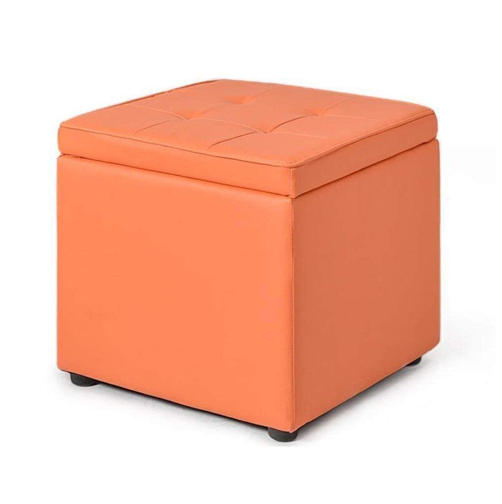 Banc de chaussures orange en bois et cuir PU rembourré avec boîte de rangement pour le couloir