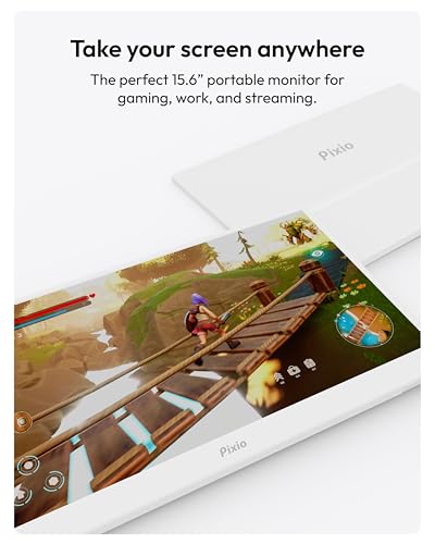 Image of Pixio PX160 Wave White Portable Monitor 15.6 inch 60Hz FHD 1080p IPS Panel HDR Screen Cover Stand USB-C HDMI Laptop Screen Extender Portable Monitor for Laptop, PC, Console, Phone