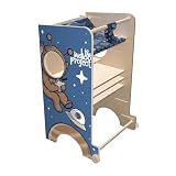 THE INDIGO PROJECT® Castle Gate - Torre Montessoriana Multifunzione 3 in 1 per Bambini da 24 Mesi 58x50x90 cm con Lavagna e Canestro in Legno