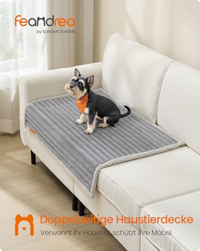 Feandrea Hundedecke, wasserdichte Decke, M, 102 x 73 cm, für Minihunde, kleine Hunde, beidseitig verwendbar, Hundesofa waschbar, Taubengrau- hellgrau PPB034G01-2