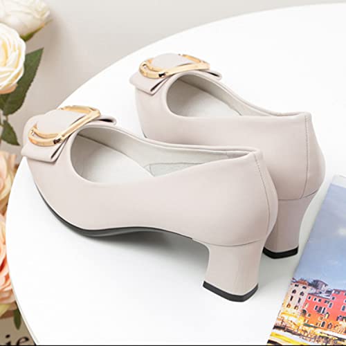 bbruriy Women Chunky Block Heel Pumps Closed Round Toe Slip on Low Heels 1.7Inches Classic Chunky Heel Pumps Formal Dress Shoes with Metal Buckle3