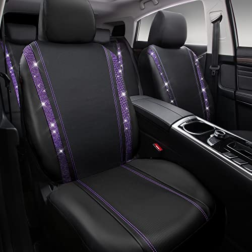 Image of CAR PASS Bling Diamond Car Seat Covers Full Set,Shining Rhinestone Waterproof Faux Leather,Rear with Zipper,Universal Fit Automotive Glitter Crystal Sparkle Strips for Women,Violet Purple Rhinestone