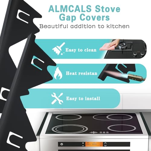 Image of Stove Gap Covers Stainless Steel, 2 Pack Stove Gap Filler Easy Retractable Length 13.8 inch to 27.5 inch, Width 0.79 inch Stove Gap Guards Range Trim Kit, Heat Resistant Guard Between Stove Top & Counter