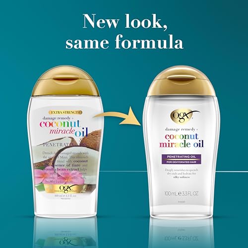 Image of OGX Extra Strength Damage Remedy + Coconut Miracle Oil Penetrating Hair Oil Treatment, Extra Hydrating Anti-Frizz Oil for Coarse, Dry Hair, Paraben-Free, Sulfated-Surfactants Free, 3.3 Fl Oz
