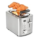 Edelstahl 2 Scheiben Toaster mit LED-Countdown & Brötchenaufsatz...
