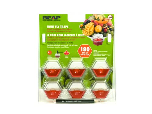 BEAPCO 10036 Prefilled Fruit Fly Traps, 6-Pack, Red