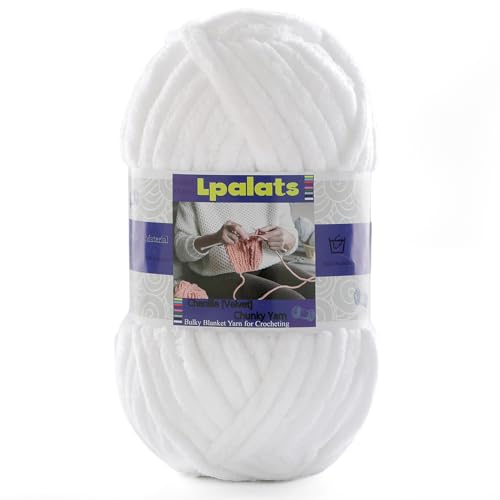 Chunky Chenille Yarn for Crocheting - 1 Pack of 100g/3.5oz - #6 Super Bulky - Polyester - Baby Blanket Yarn for Crochet Amigurumi Blankets (1 Pure White)