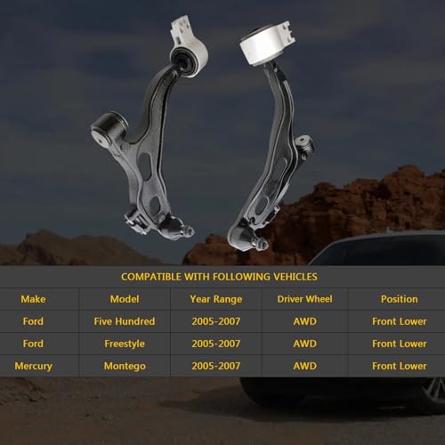 2pc Front Lower Control Arm K621603 K621604 for Ford Freestyle 2005-2007 AWD, for Ford Five Hundred 2005-2007 AWD, Suspension Control Arm Lower for Mercury Montego 2005 2006 2007 AWD - Image 3