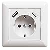 Sasudose USB Steckdose Weiß Unterputz Schuko Steckdose mit USB Anschluss (Max. 3.4A) System 55 Reinweiß Glänzend Schutzkontakt-Steckdose Wandsteckdose Passent in Standard Unterputzdose für Smartphone