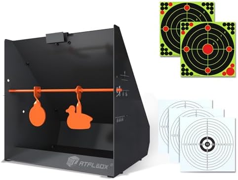 Atflbox Pellet Trap Target with 12''x12'' Splatter Bullseye Paper Targets and Spinning Shooting Targets for .177 Caliber, Shooting Targets for Air Gun Airsoft BB Gun Rifle (Airgun)