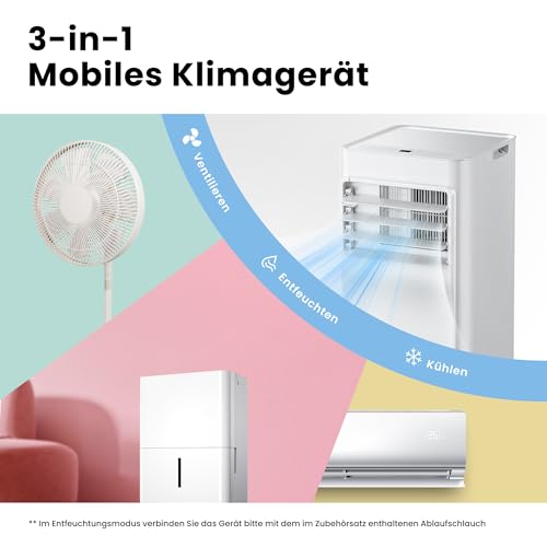 Comfee Mobiles Klimagerät Breezy Cool Pro 2.0,7000 BTU 2,0kW, Kühlen&Ventilieren&Entfeuchten,APP-Steuerung,Raumgröße bis 68m³(25㎡)，Mobile Klimaanlage mit Abluftschlauch,