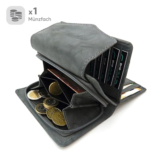 Geldbörse für Damen mit Druckknopf-Überschlag RFID weiches Leder (Grau) – Bild 5